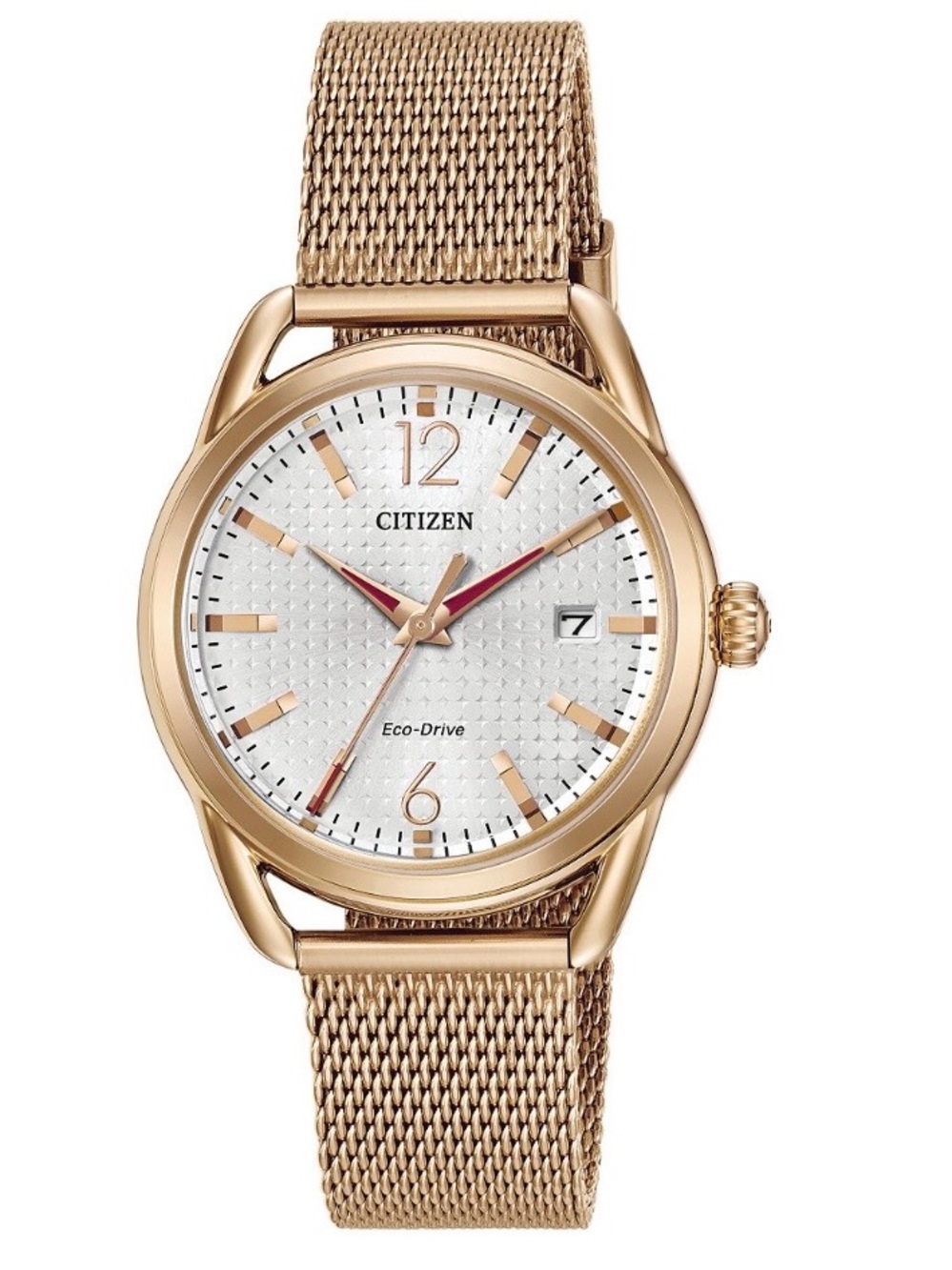 Citizen Eco Drive Gold Mesh Bracelet Watch with White Dial